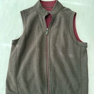 Tommy Bahama Reversible Vest Mens L Full Zip Solid Casual Brown/Burgundy E53